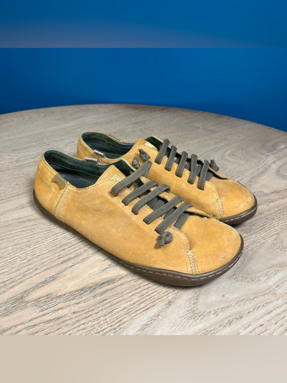 Camper Peu Cami Sneakers Tan Calfskin Leather Elastic Lace Size 38 Women’s 7.5